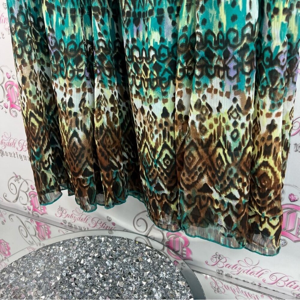 TanJay skirt long tiered Aztec boho ombrΓ© skirt Green and Brown Maxi Skirt - Picture 3 of 8